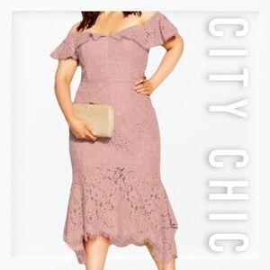 NWT City Chic Blush Rose “Angel” Lace Midi Dress sz M/18